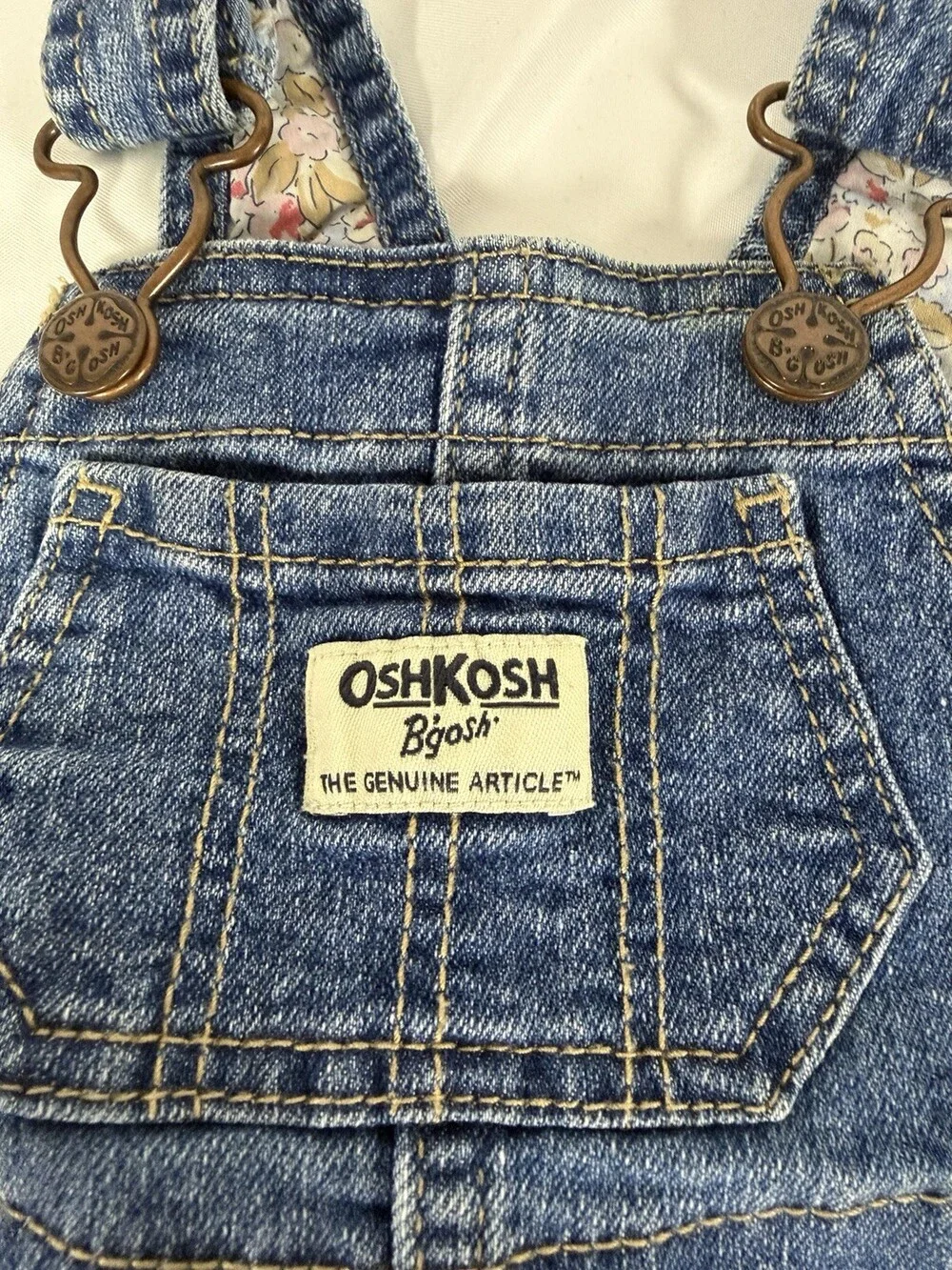 Oshkosh B’gosh Overalls Baby 3 Months With Floral Pattern Cuffs Jean Snaps